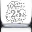 Bevvee Cheers to 25 Years - Whiskey Rocks Glass Gifts for Women & Men - 25th Anniversary Party Decor - 10.25 Oz Glasses