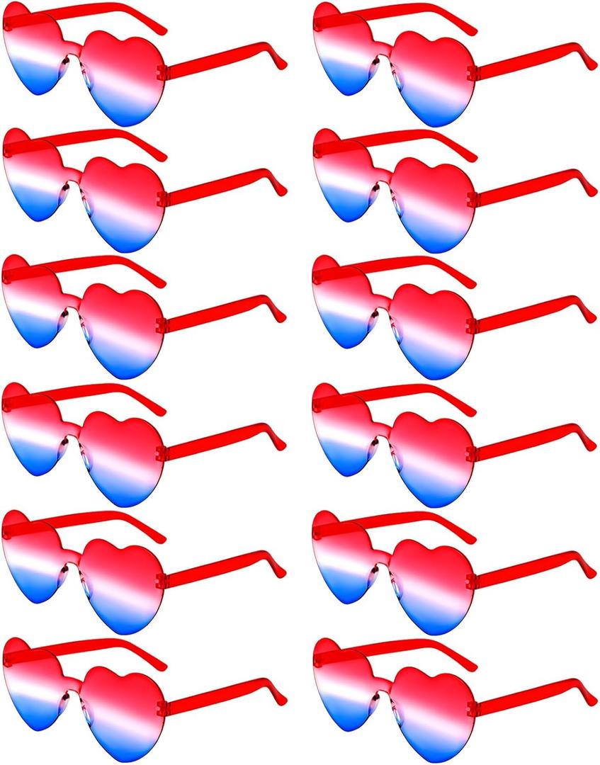 12 Pack Independence Day Red and Blue Star/Heart Sunglasses 4th of July Party Sunglasses Patriotic Glasses