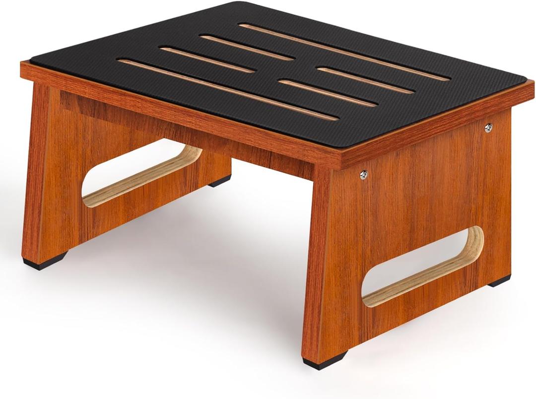 One Step Stool for Adults Seniors with Non-Slip Rubber Stepping Feet, Heavy Duty Wooden Step Stool, 8.7 in Portable Bed Steps for High Beds for Bathroom, Bedroom, Kitchen & Bedside Kids Support (Walnut)