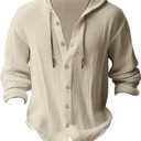 Guayabera Shirts for Men Long Sleeve Linen Shirts for Men White Casual Button Down Shirt Men in Beach Summer (White, XXL)