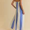 Summer Strapless Wide Leg Jumpsuits Women Cotton Striped Strapless Long Beach Rompers 2026 One Piece Outfits Pockets (L)