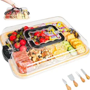 Charcuterie Board with Clear Locking Lid, Travel Portable Cheese Board Set with 4 Cheese Tools, Bamboo Cutting Boards for Kitchen, Serving Tray, House Warming Gift New Home for Women, 7 Compartments