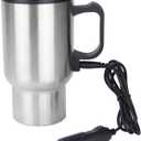 12V Car Heating Cup, 450ml/ 15oz Stainless Steel Travel Coffee Cup Electric Insulated Heated Thermos Mug with Cigarette Lighter for Most Vehicles