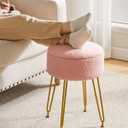 IBUYKE Teddy Velvet Storage Footrest Stool Ottoman, Makeup Vanity Stool Side Table with Removable Cover, Golden Steel Legs, Coffee Table Top Cover, Pink WBD010P