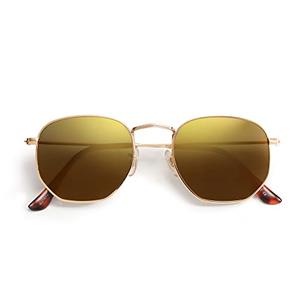 SOJOS Small Square Polarized Sunglasses for Men and Women Polygon Mirrored Lens SJ1072 with Gold Frame/Gold Mirrored Lens
