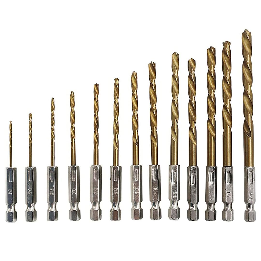 Hex-Shank Drill Bit Set, HSS Titanium Coated Twist Drill Bits Set Hex Shank High Speed Steel Drill Bit for Metal Wood Plastic Aluminum Thin Iron, Quick Change Regular Drilling Tools, 4Pcs