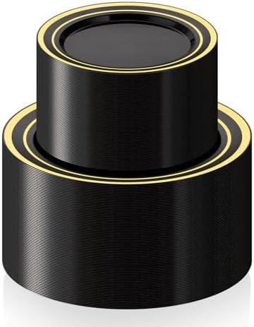 BESTSTAR 200PCS Black Plastic Plates Set with Gold Rim, 100 10.25 inch Dinner Plates and 100 7.5 inch Dessert Plates, Premium Disposable Plates forfor Party, Wedding, Holiday