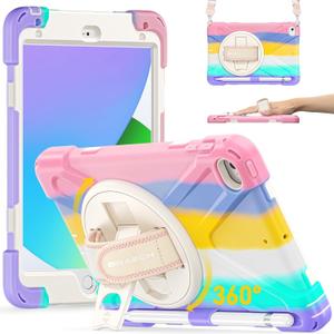 BRAECN iPad mini 5 Case,iPad mini 4 Case, Heavy Duty Shockproof Protective Rugged Case with Pencil Holder,Hand Strap,Kickstand, Shoulder Strap for iPad mini 5th/4th Generation 7.9 Inch for Kids (Light Rainbow)