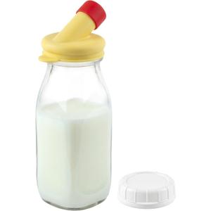 kitchentoolz Glass Creamer Bottle 12 Oz Square Glass Milk Bottle with Lids- Glass Bottles with Lids - Milk Container for Refrigerator - 12 Ounce Milk Bottle with Lid and Pour Spout