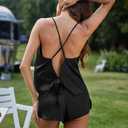 Ekouaer Silk Pajamas Set for Women Satin Backless Lingerie Pjs Cami Top and Shorts Nightwear (Large, Black)