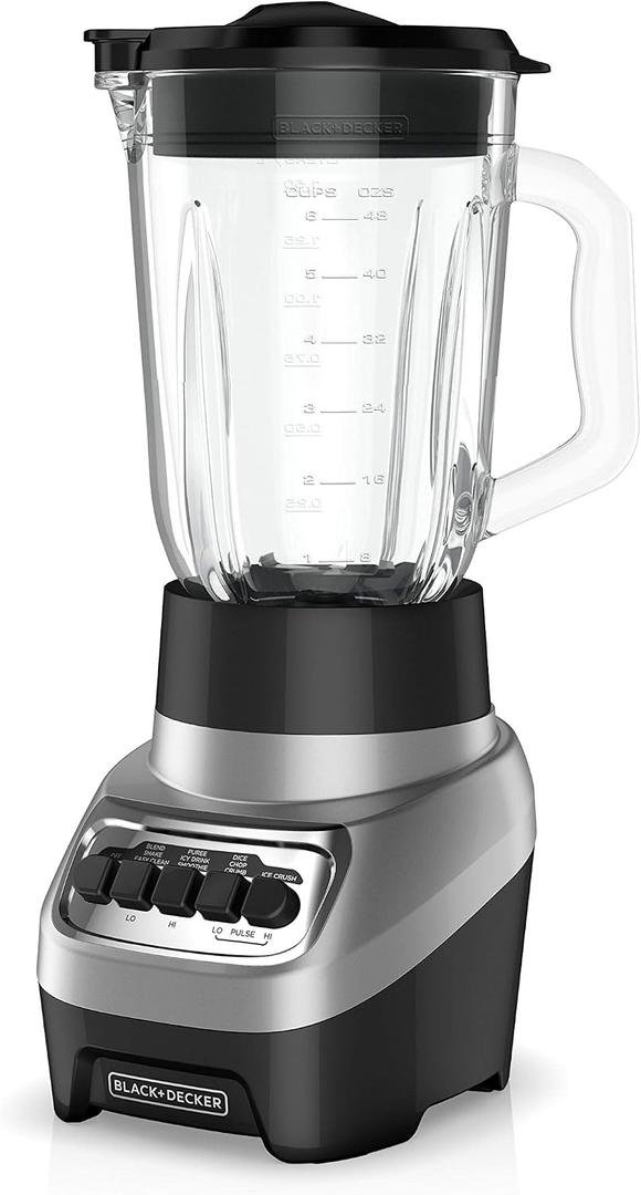 BLACK+DECKER PowerCrush Multi-Function Blender with 6-Cup Glass Jar, 4 Speed Settings, Silver