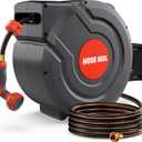 Retractable Garden Hose Reel 130 FT 1/2 Inch 180 Swivel Automatic Slow Return Any Length Lock Hose Reels for Outside 9 Pattern Sprayer Nozzle UV Resistant