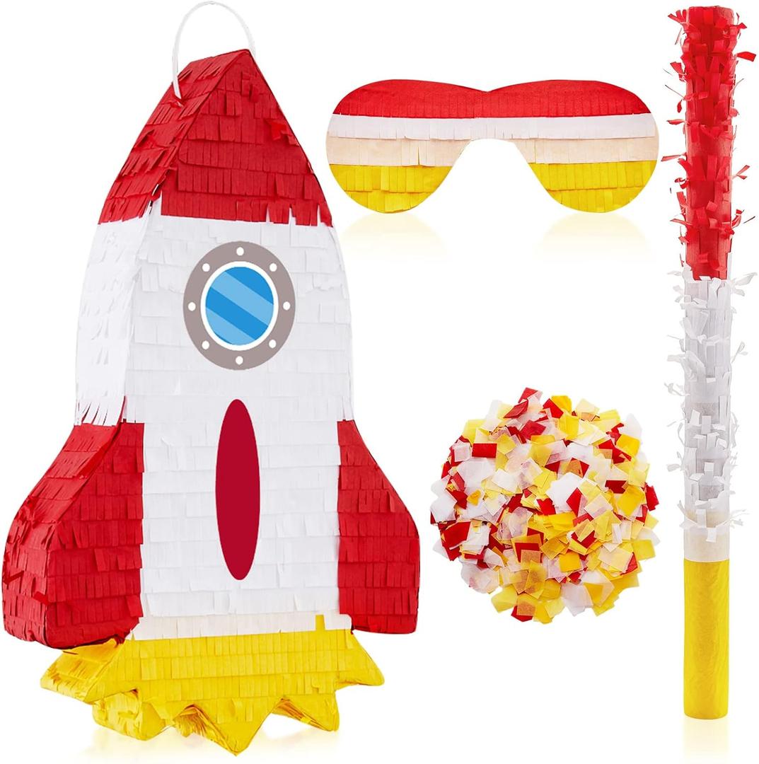 Space Piatas for Birthday Party Rocket Piata with Stick, Blindfold, Confetti for Adults Birthday Baby Shower Party Supplies