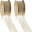 2 Rolls Mesh Burlap Wired Ribbon Open Weave Burlap Net Ribbon Fabric DIY Craft for Wrapping Bow Wreath Party DIY Crafts Home Decor(20 Yards x 2 Inch,5 Square Grids)