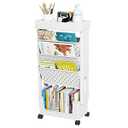 5-Tier Mobile Bookshelf, Rolling Bookcase Book Storage Rack, Movable File Folder Organizer Cart with Wheels for Home Study Office Living Room Classroom, White