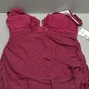 B2prity Women's Mesh One Piece Swimdress Swimsuit Tummy Control V Neck U Ring Bathing Suit Drawstring Sarong Swimwear (X-Large, Wine Red)