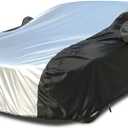 Coverado Car Cover Waterproof All Weather for Automobiles, Outdoor Full Exterior Covers Rain Sun Snow Protection, Car Covers Sealed with PU Waterproof Seal Tape, Universal Sedan Cover (201"-210") (3 Fit Sedan Length 201-210 inch, Black & Silver)