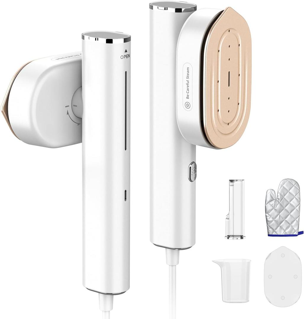 Travel Steamer for Clothes 10s Heat-Up,2-in-1 Steam Iron for Clothes,1200W Handheld Steamer,Garment Steamer Fast Wrinkle Removal,90Rotatable Large Panel Portable Steamer(110-120V) (White)