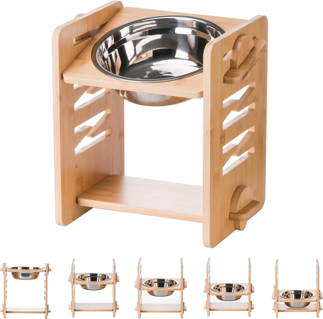 Elevated Dog Bowls, 9 Heights Adjustable Raised Dog Bowl 4.7-11.8, with Food Grade 304 Stainless Steel 51 OZ, Bamboo Dog Bowl Stand for Medium and Large Dogs, 1 Pack