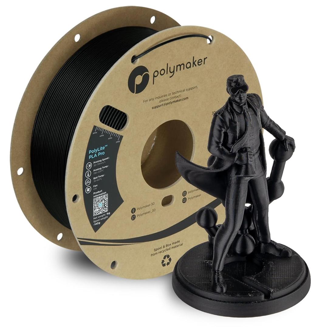 Polymaker PLA PRO Filament 1.75mm, Tough & High Rigidity Black PLA Filament 1.75mm 1kg Cardboard Spool - PolyLite PLA PRO 3D Printer Filament 1.75mm, Print with Most 3D Printers Using 3D Filament