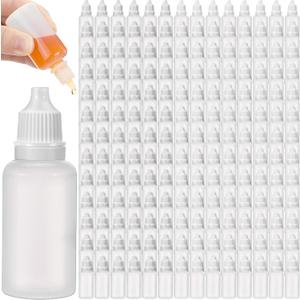 Umigy 200 Pcs Dropper Bottles Empty 20 ml Eye Dropper Bottle Small Liquid Plastic Container Portable Squeezable with Caps and Plug for Oil, Eye Liquid Storage(White)
