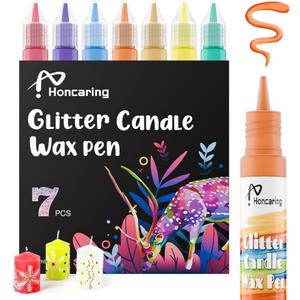 Honcaring Candle Wax Pen, Easy to Use Glitter Painting Pen, 7 Glitter Colors Set for Candle Blessing Writing, Decorating & More DIY Crafts(15ml/0.5oz*7)