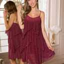 DRESSTELLS Women's Cocktail Ruffle Tiered Dresses, Formal Wedding Guest Graduation Party Mini Dress (Medium, Glitter Burgundy)