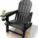 Adirondack Chair with Cup Holder,Tool-Free Assembly,No Screws Needed,All-Weather HDPE Plastic Outdoor Patio Chair,Wood-Grain Slatted Look,Easy to Take Apart for Storage,Fire Pit Chairs(Classic Black)