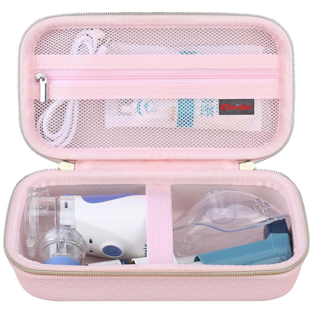 Elonbo Carrying Case for Portable Handheld Inhaler Nebulizer Machine for Adults and Kids, Asthma Inhaler Travel Case, Handheld Mesh Atomizer Machine Holder, Inhaler Spacer Bag, Star Pink