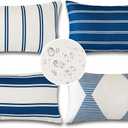 OTOSTAR Outdoor Decorative Pillow Covers Waterproof Garden Throw Pillow Covers 12x20 Inch Cushion Case Geometry Pillowcases Pillows Shell for Patio Furniture Couch Tent Balcony Pack of 4 (Navy Blue)