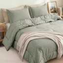 Queen Comforter Set, Modern Plaid Checkered Bedding, Green Gingham Brown Grid Bed Comforter, Soft Fluffy Breathable Farmhouse Dorm Bedding, All Seasons 3 Piece Set | Gingham