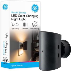 GE Directional LED Swivel Sconce Night Light, Plug-in, Color-Changing & Dimmable, Warm White, Dusk-to-Dawn Sensor, Adjustable for Hallway, Bedroom, Stairway  1 Pack (82573)