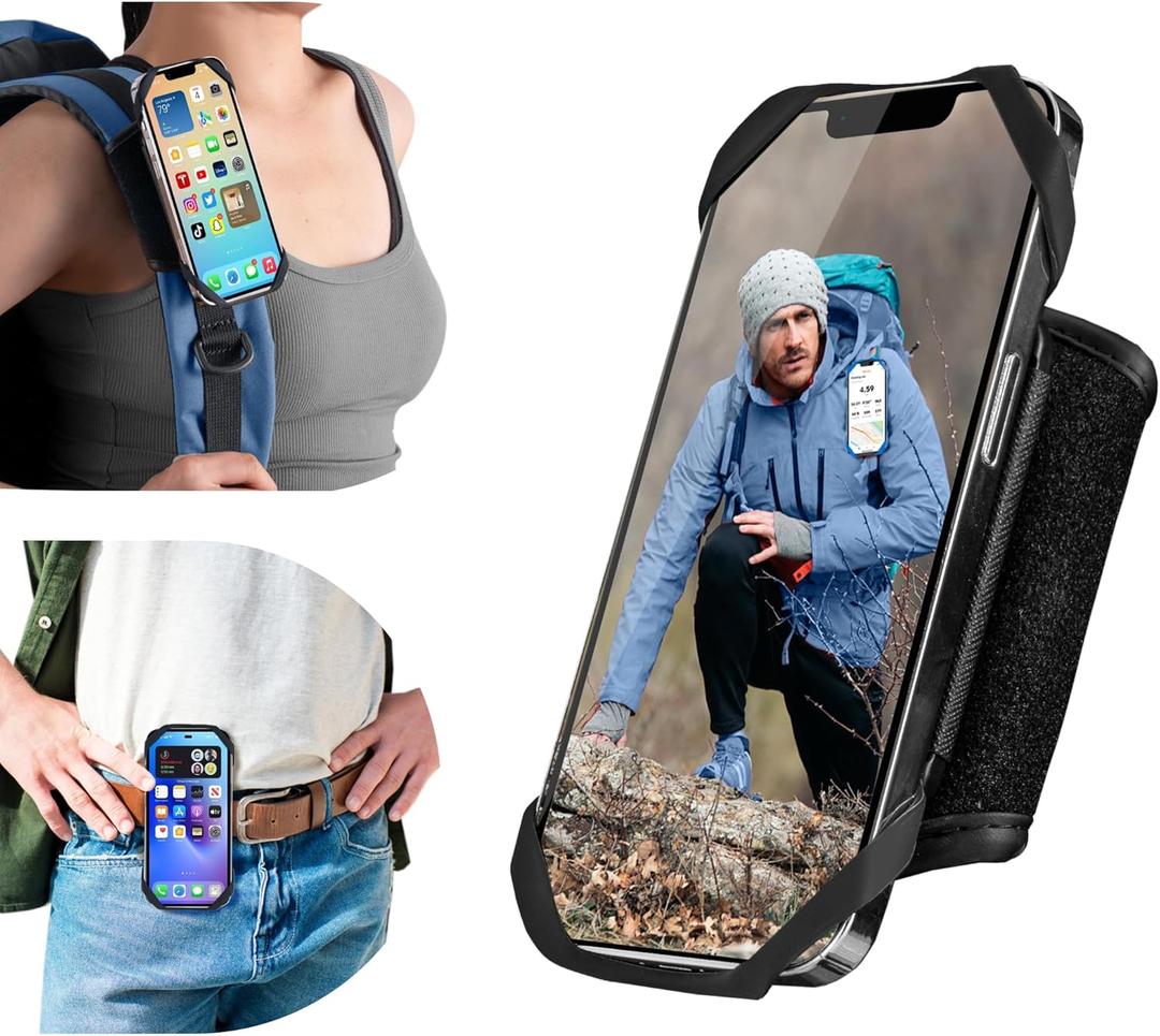 Cikyner 2-in-1 Backpack Strap Phone Holder, 360 Rotatable & Detachable Belt Clip for 4.5-7 inch Smartphones, Ideal for Camping and Hiking