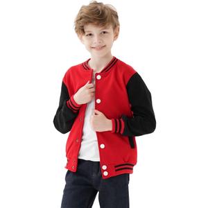 Kids Baseball Jackets Boys Girls Team Uniform Varsity Jacket Everyday Casual School Cotton Classic Clothing (16 Years, Red)