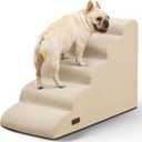 Aodisman 5-Step Dog Stairs and Ramp for High Bed,Non-Slip Sturdy Pet Steps for Small Dogs and Cats,22.2" H,Beige
