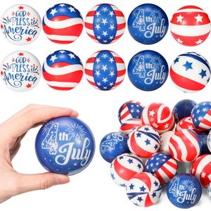 Sotiff 48 Pcs 4th of July Stress Balls 2.5 Inch Mini Patriotic Red White Blue American Flag Memorial Day Independence Day Stress Relief Toys for Girls Boys USA Party Supplies Gifts Goodie Bag Fillers