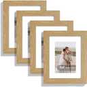 Hongkee 6x8 Picture Frame Set of 4, Made of Real Glass and Natural Oak Frame - Display Picture 4x6 with Mat or 6x8 Without Mat, 6 by 8 Photo for Wall or Tabletop