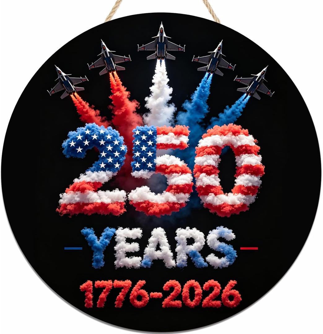 250 Anniversary USA Decoration Wooden Door Sign US 250th Anniversary Wreath for Front Door Wall Signs Decor for 4th of July Home Decor Outdoor Indoor Party Supply