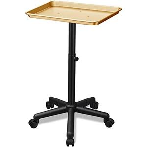 Chetunju Golden Salon Tray Premium Aluminum Rolling Tray Adjustable Height Use for The Tattoo Tray Hairstylist Tray with Wheels(Golden)