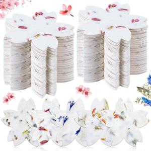 Dunzoom 100 Pcs Handmade Seed Paper Plantable Wildflower Seed Paper Recycled Flower Petals Tags Wedding Favors for Guests Gifts Cards for Envelope Birthday Party, 5 Styles(Flower Shape)