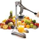 Cast Iron Manual Juicer, Full 304 Stainless Steel, Gravity Press Lever, Effortless Hand Press Juicer for Citrus Lemon Lime Grapefruit, Easy to Clean with Wide Stable Base (Silver)