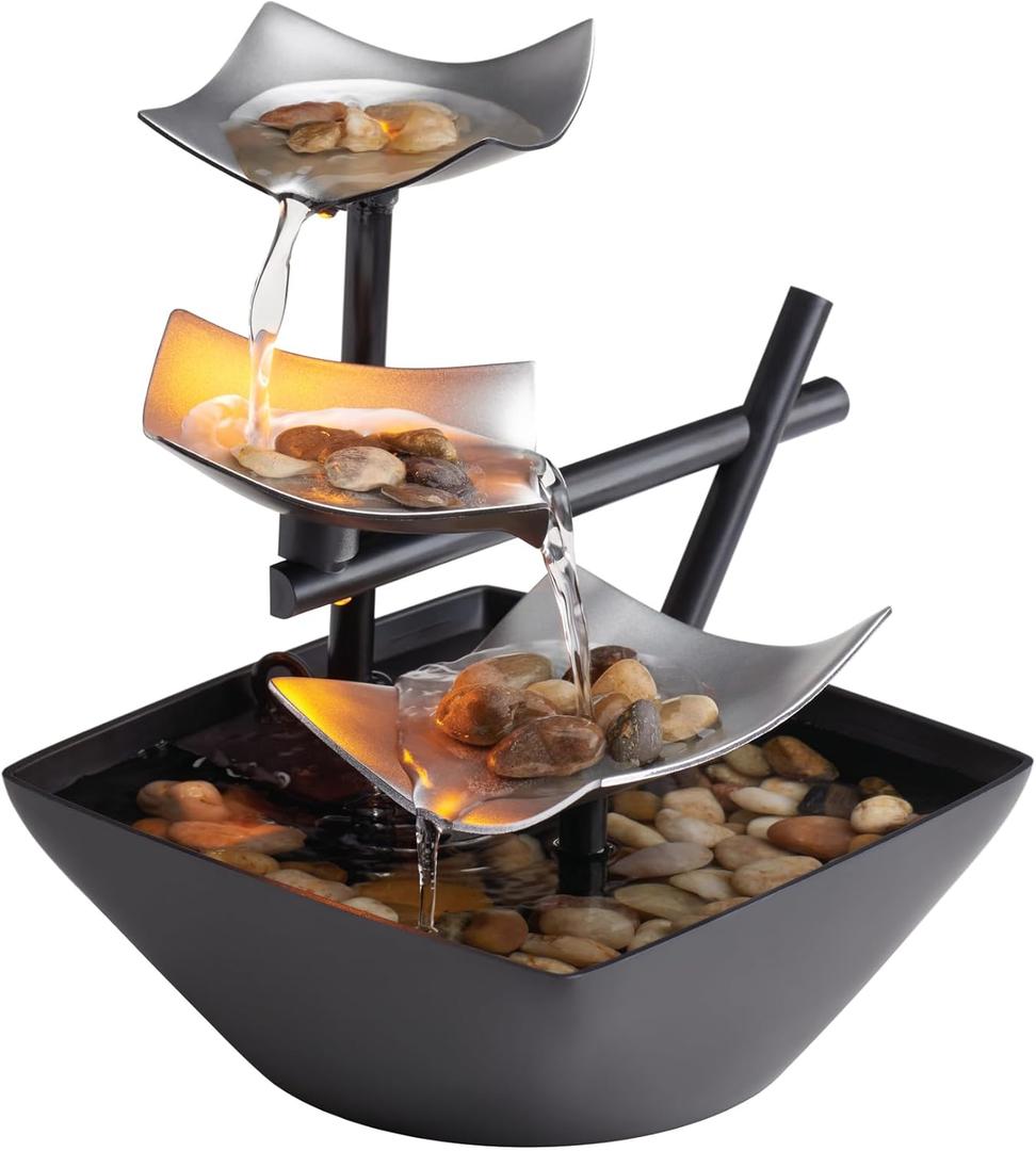 Homedics Tabletop Water Fountain, Home Dcor Soothing Sound Machine - Automatic Pump, Deep Basin & Natural River Rocks. Indoor Zen Relaxation for Office, Living Room, or Bedroom, 8.25 Tall (Silver Springs)