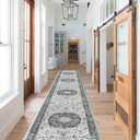 Hallway Washable Runner Rug - 2x10 Kitchen Rugs Entryway Rug Runner Vintage Soft Floor Mat Non Slip Indoor Farmhouse Carpet for Bathroom Living Room Bedroom (2 X 10, Grey)