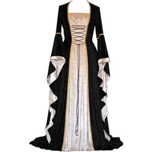 YEAXLUD Womens Renaissance Medieval Costume Dress Lace up Irish Over Long Dresses Cosplay Retro Gown (Small, Black)