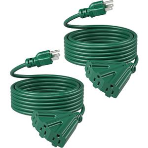 DEWENWILS 25 FT Green Outdoor Tri-Tap Extension Cord Splitter,Halloween Weatherproof 16/3 SJTW Power Cable for Outdoor String Light, Holiday Decoration and Landscaping Lights, ETL Listed, Pack of 2