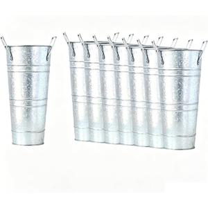 8 Pcs 10 Inch Large Galvanized Metal Vases Farmhouse French Flower Bucket Vases for Cut Flowers for Home D