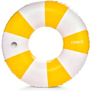 FUNBOY Giant Vintage Stripe Inflatable Tube Pool Float with Cup Holder 48" | Large Pool Float for Adults | Inner Tube Swimming Pool Toys Swim Rings | Pool Lounger Float for Pool Party & Summer (Orange)