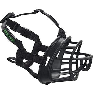 BASKERVILLE ULTRA MUZZLE - Patented Humane Design, Breathable, Dog can Pant and Drink, Adjustable, Padded, Dog Training Muzzle for Large Dogs, Prevents Biting, Wildlife Scavenging (Size 5, Black)