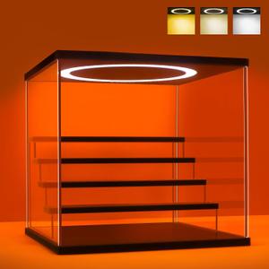 Acrylic Display Case with Adjustable LED Light, 5 Tier Clear Display Box Dustproof Showcase for Action Figures, Collectibles and Mini Toys, Assembly Display Cabinet(Black 12.512.211.8in)