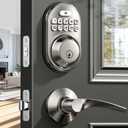 Veise Keyless Entry Door Lock with 2 Lever Handles - Electronic Keypad Deadbolt, Auto Lock, Back Lit & Easy Installation Design, Front Door Handle Sets, Satin Nickel